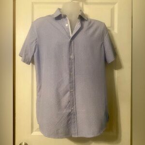 Blue and white men’s button up casual shirt